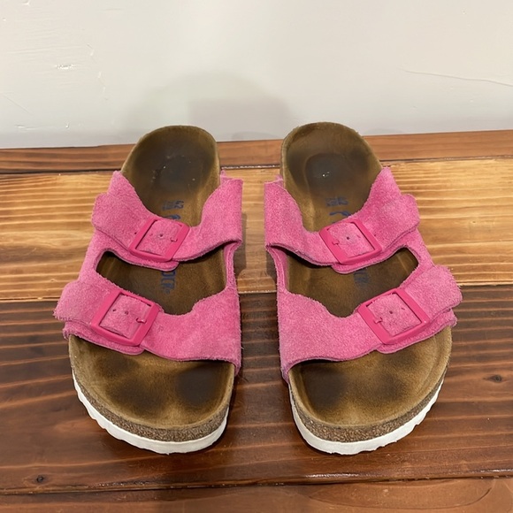 Birkenstocks Arizona Pink Suede Soft Foot Bed Fuchsia Tulip Sz 42 Women’s 11 US - Picture 7 of 16